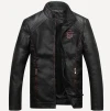 A new casual men's leather jacket with no ironing treatment, a regular and fashionable urban fit stand-up collar PU leather jacket details Picture